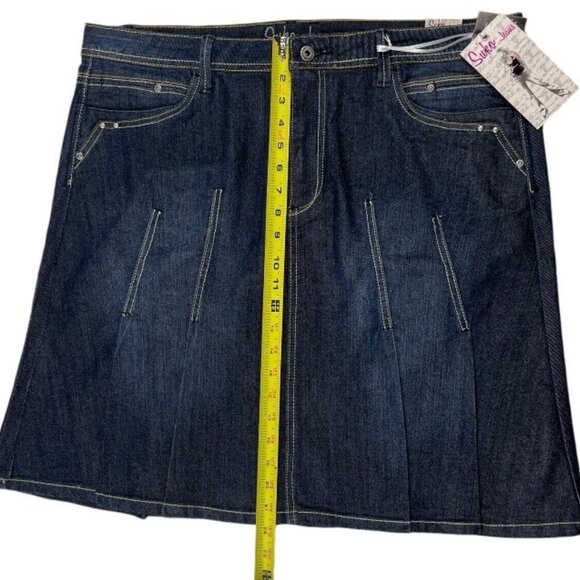 Suko Jeans A-Line Pleated Blue Denim Skirt Front and Back Pockets Size 14 - Picture 14 of 15